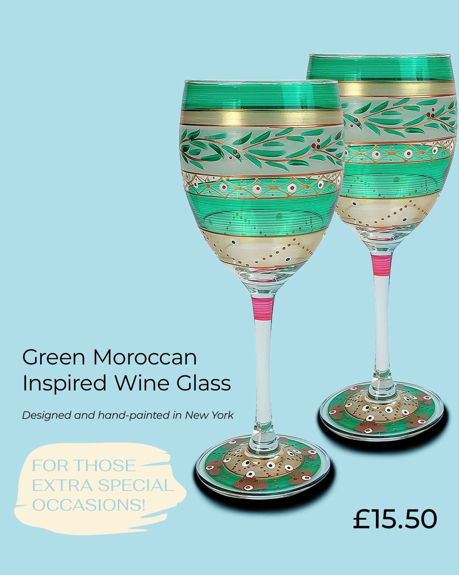 Green Moroccan Inspired Wine Glass