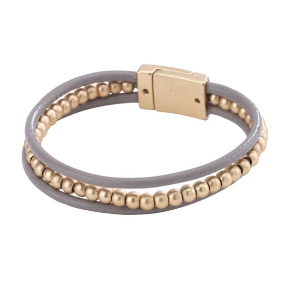 Gold Beaded Leather Bracelet