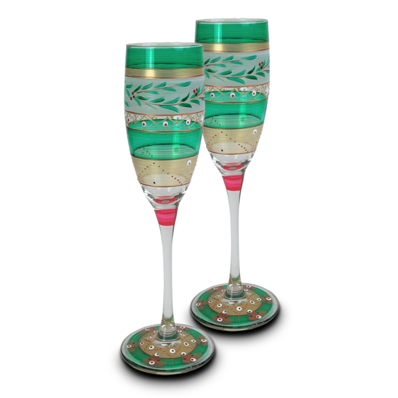 Green Moroccan Inspired Champagne Flute
