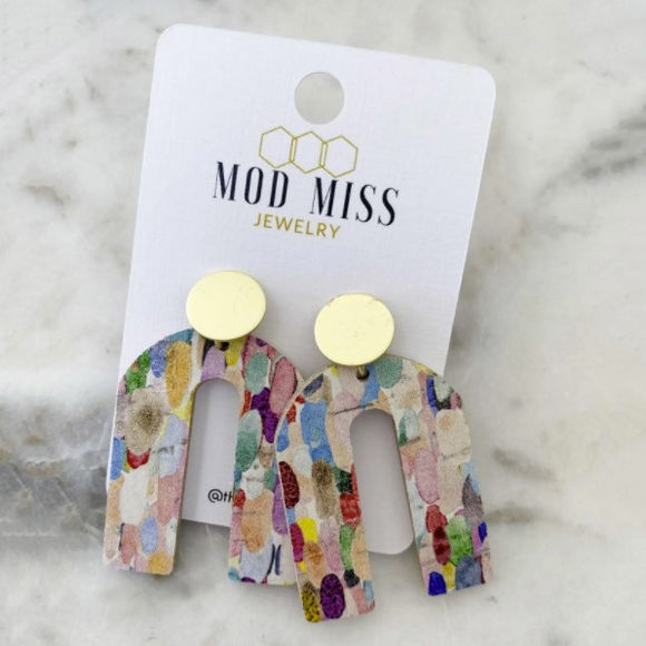 Rainbow Leather Cork Earrings