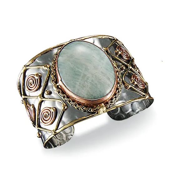 Mixed Metal and Amazonite Cuff Bracelet